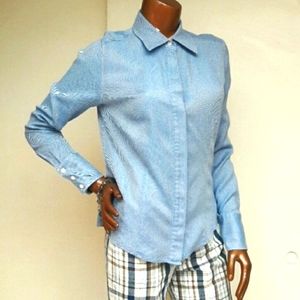 Ann Taylor Blue Stripped Hidden Button Shirt